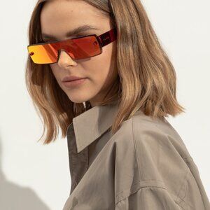 ALAIA Rectangular Sunglasses in Red metallic metal mirror designed